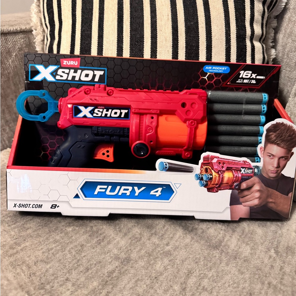 Nerf X-Shot Fury 4 Blaster - Red, Orange, and Blue